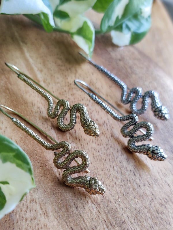 Brass Serpent Hook Earrings